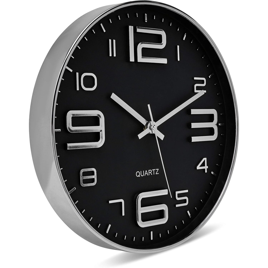 Ceas de perete modern cu angrenaj argintiu, cadran negru, ceas mecanic decorativ pentru sufragerie, cifre tridimensionale, ceas de perete de 34 cm, minimalist, elegant pentru decorul casei