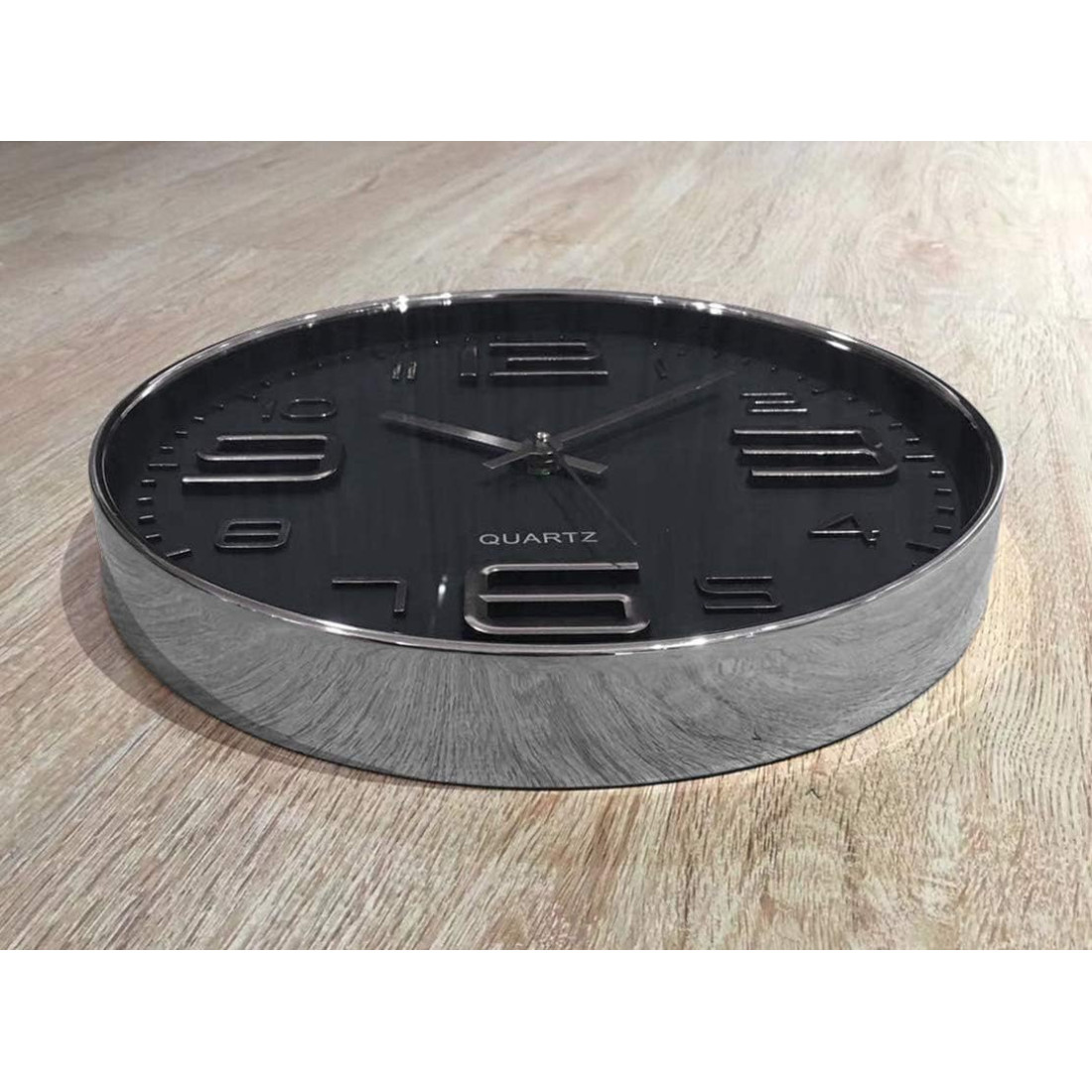 Ceas de perete modern cu angrenaj argintiu, cadran negru, ceas mecanic decorativ pentru sufragerie, cifre tridimensionale, ceas de perete de 34 cm, minimalist, elegant pentru decorul casei