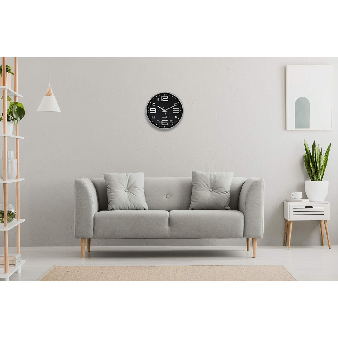 Ceas de perete modern cu angrenaj argintiu, cadran negru, ceas mecanic decorativ pentru sufragerie, cifre tridimensionale, ceas de perete de 34 cm, minimalist, elegant pentru decorul casei