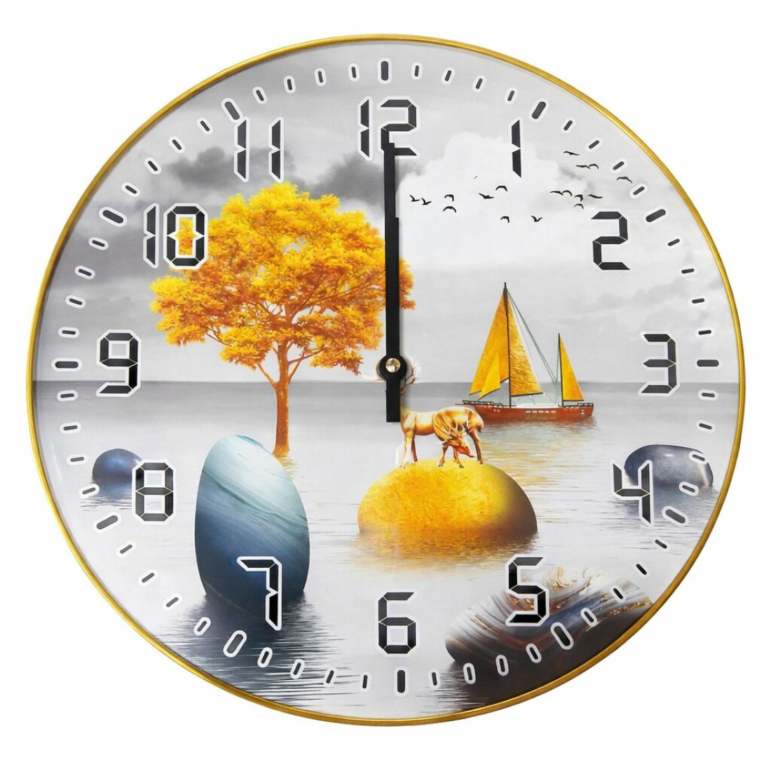 Ceas auriu rotund cu imprimeu 30cm