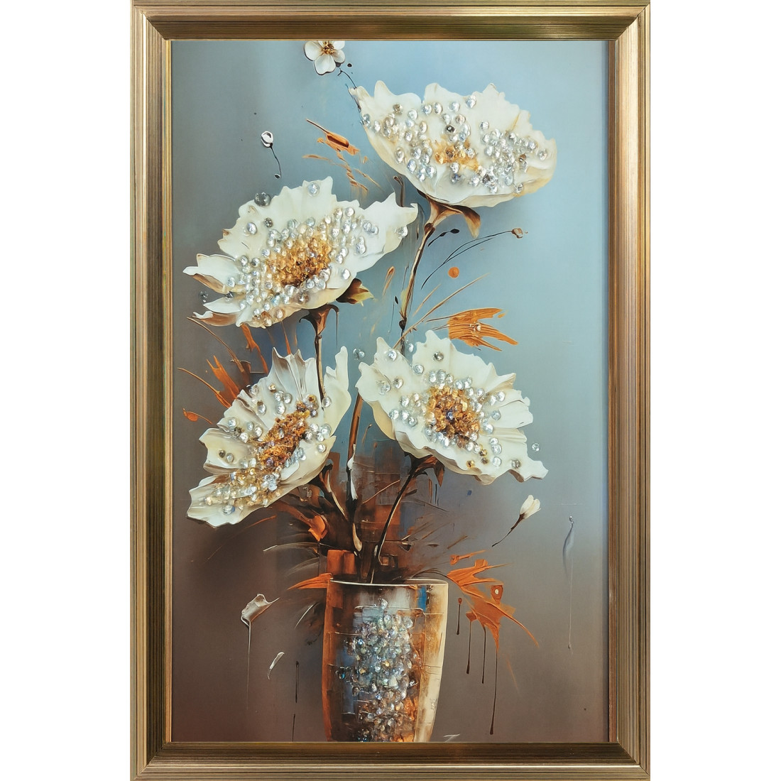 Tablou decorativ modern, aranjament floral stilizat într-o vază. 20 X 40 CM