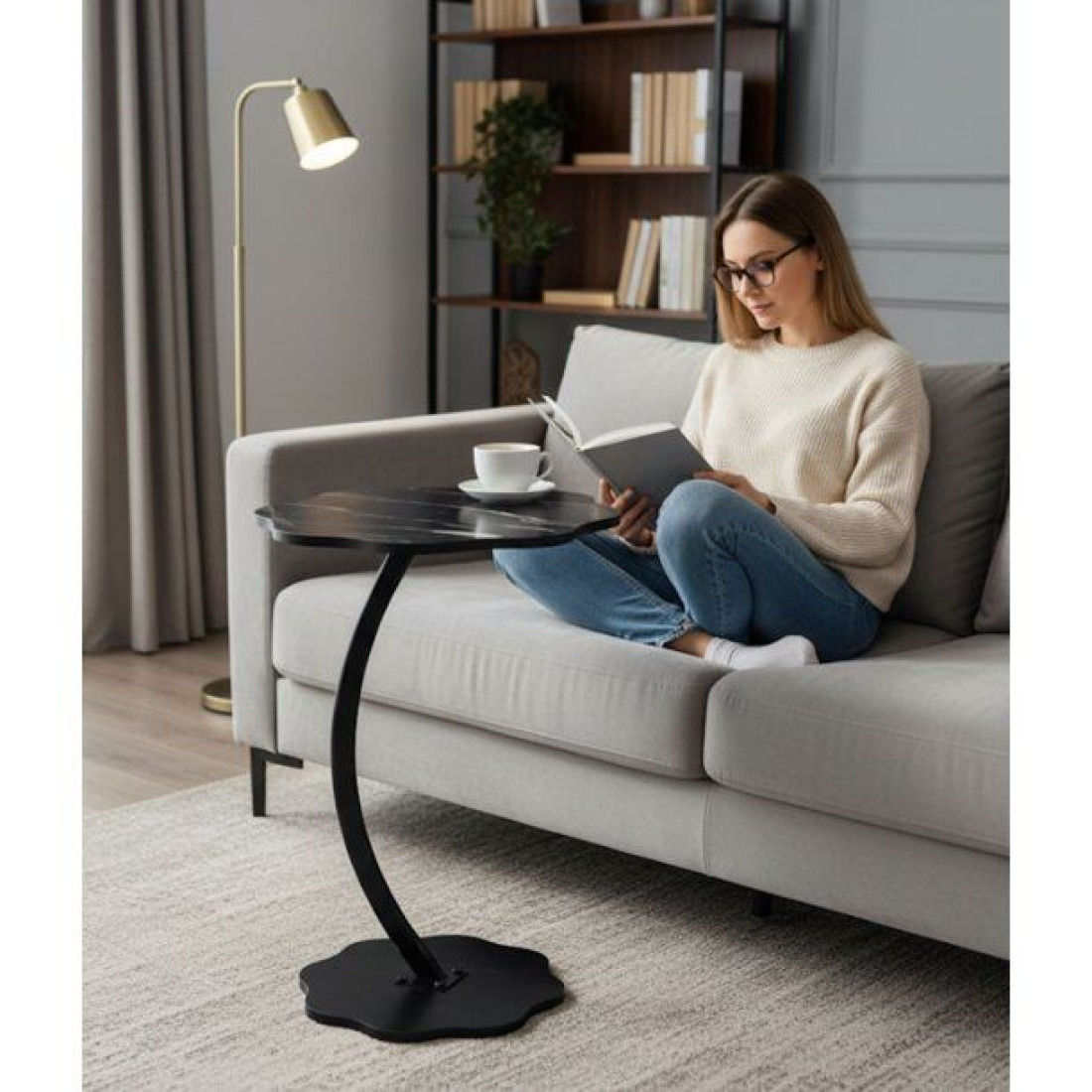 Masuta cafea, forma de C, compacta, multifunctionala, 40x40x60cm, RAC-A61-002DH