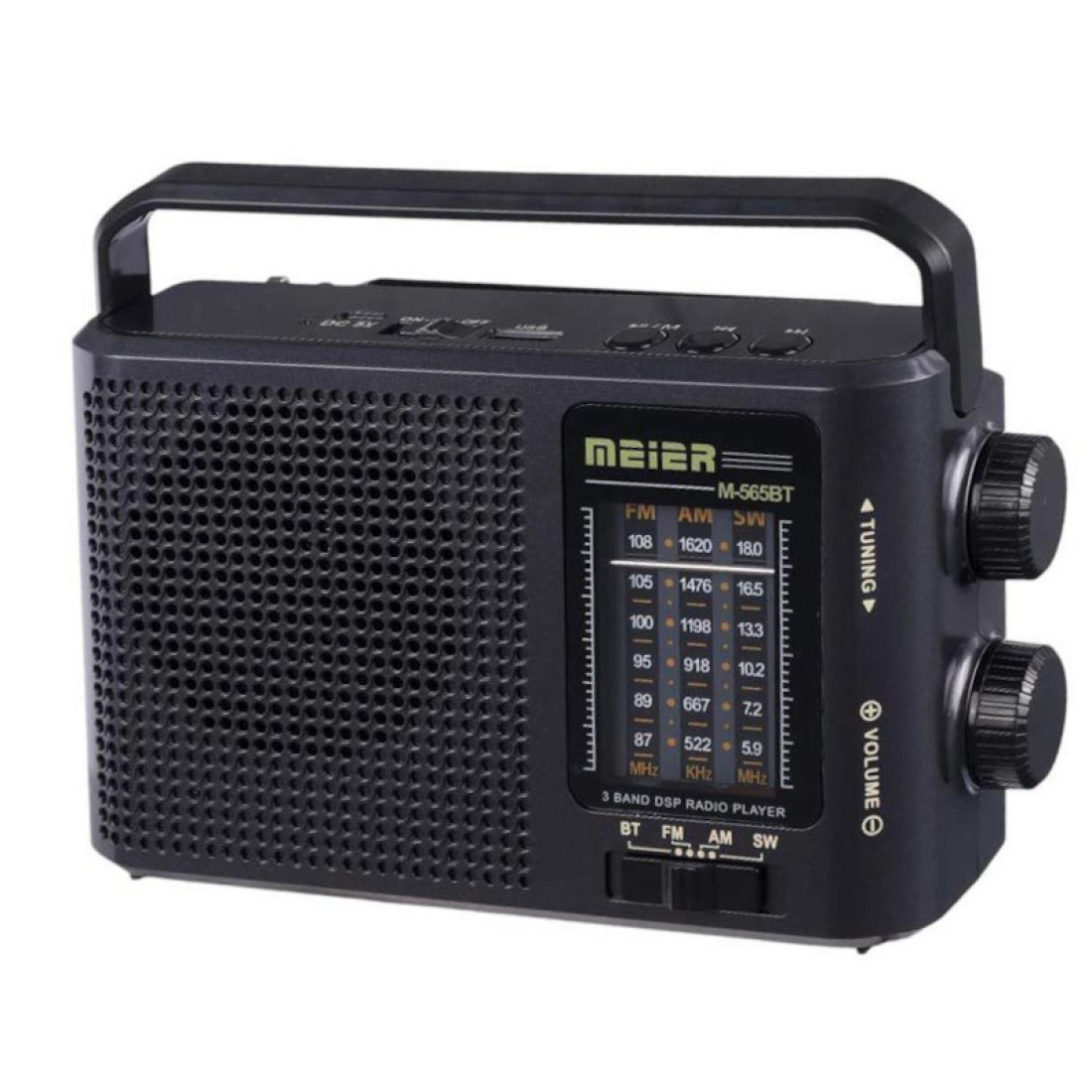 Radio portabil Meier 565BT, Baterie reincarcabila, FM/AM/SW, USB, MP3, Bluetooth, Lanterna