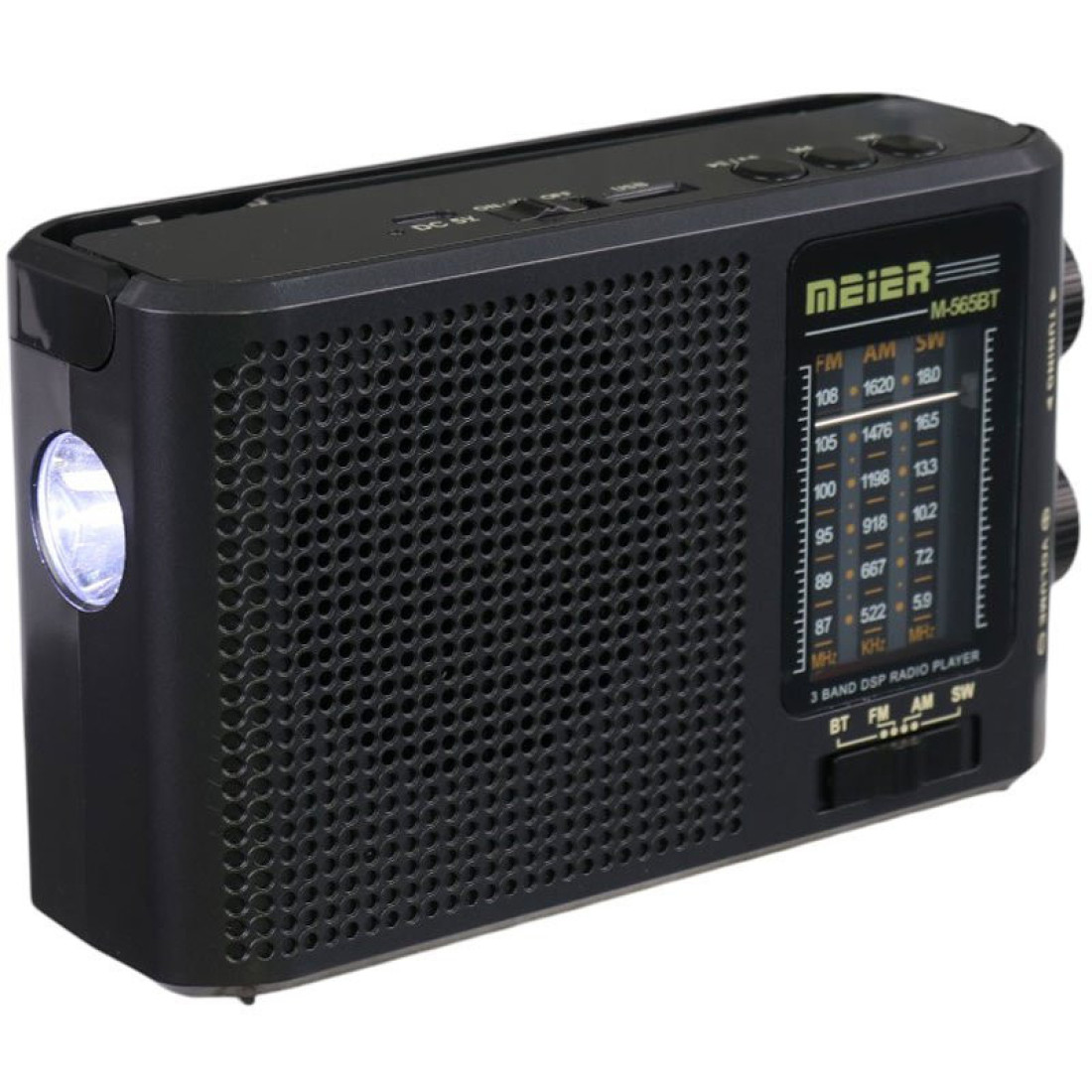 Radio portabil Meier 565BT, Baterie reincarcabila, FM/AM/SW, USB, MP3, Bluetooth, Lanterna