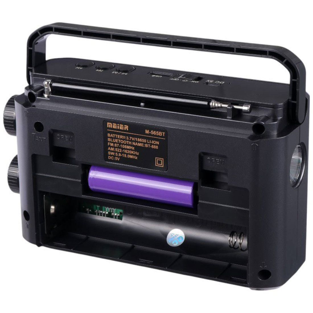 Radio portabil Meier 565BT, Baterie reincarcabila, FM/AM/SW, USB, MP3, Bluetooth, Lanterna