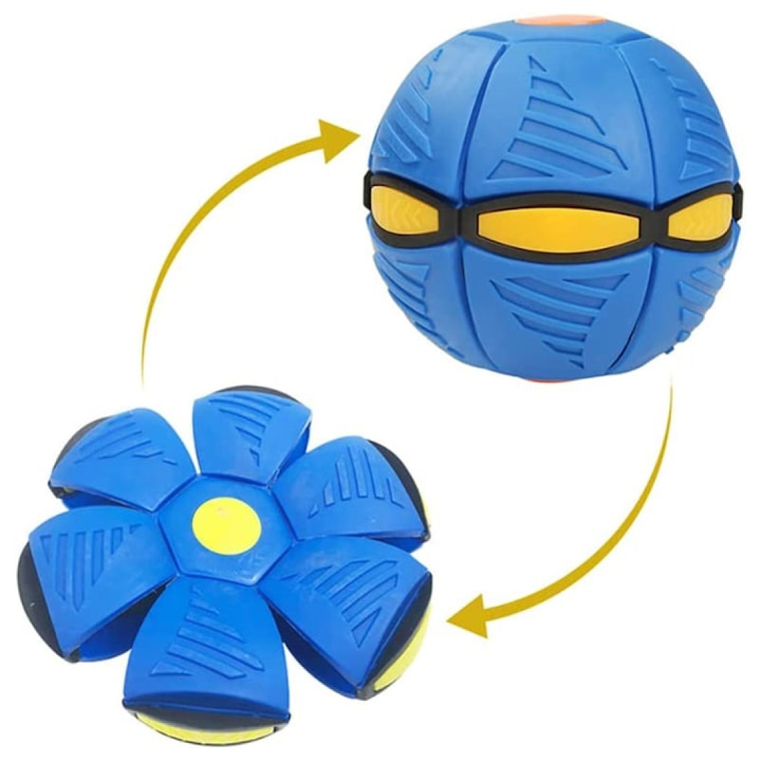 Minge Flat-Ball zburatoare transformabila in disc, Frisbee, cu lumina RGB, Albastra