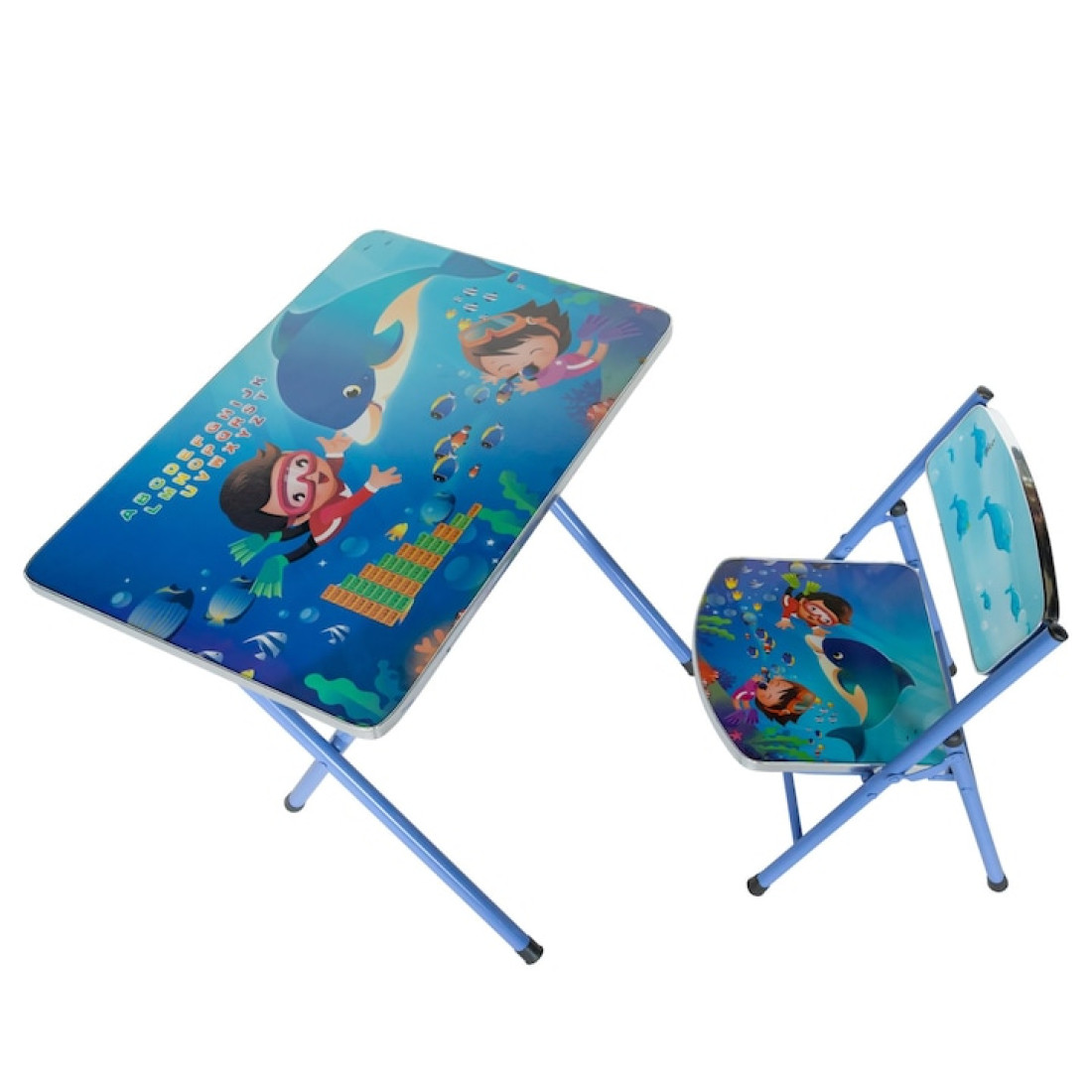 Set Masa pliabila cu Scaun pentru Copii, RAC, Masa 60x40 cm, Scaun 28x28 cm, Culoare Albastru, Model Aqua Magic