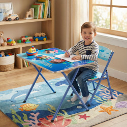 Set Masa pliabila cu Scaun pentru Copii, RAC, Masa 60x40 cm, Scaun 28x28 cm, Culoare Albastru, Model Aqua Magic Set Masa pliabila cu Scaun pentru Copii, RAC, Masa 60x40 cm, Scaun 28x28 cm, Culoare Albastru, Model Aqua Magic
