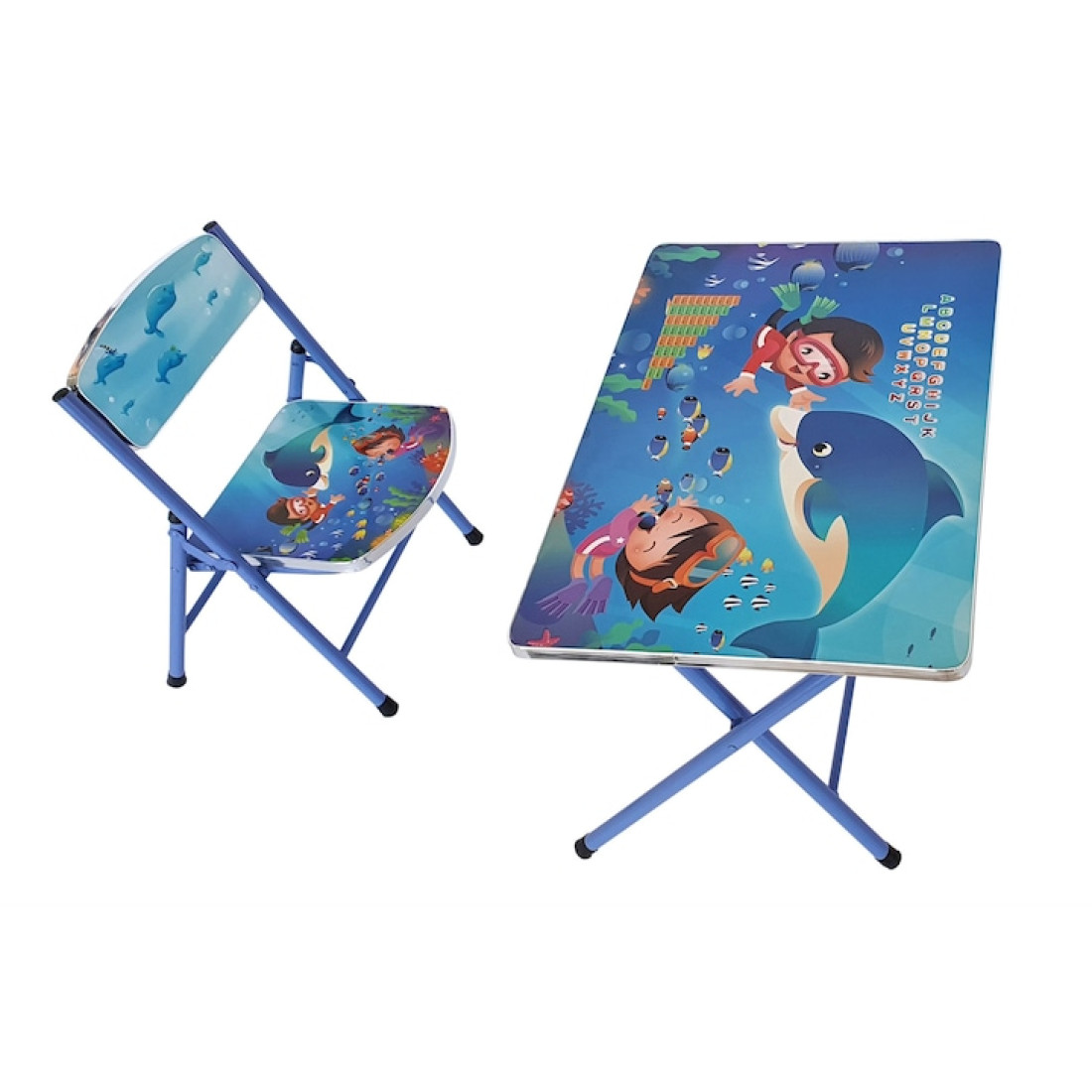 Set Masa pliabila cu Scaun pentru Copii, RAC, Masa 60x40 cm, Scaun 28x28 cm, Culoare Albastru, Model Aqua Magic