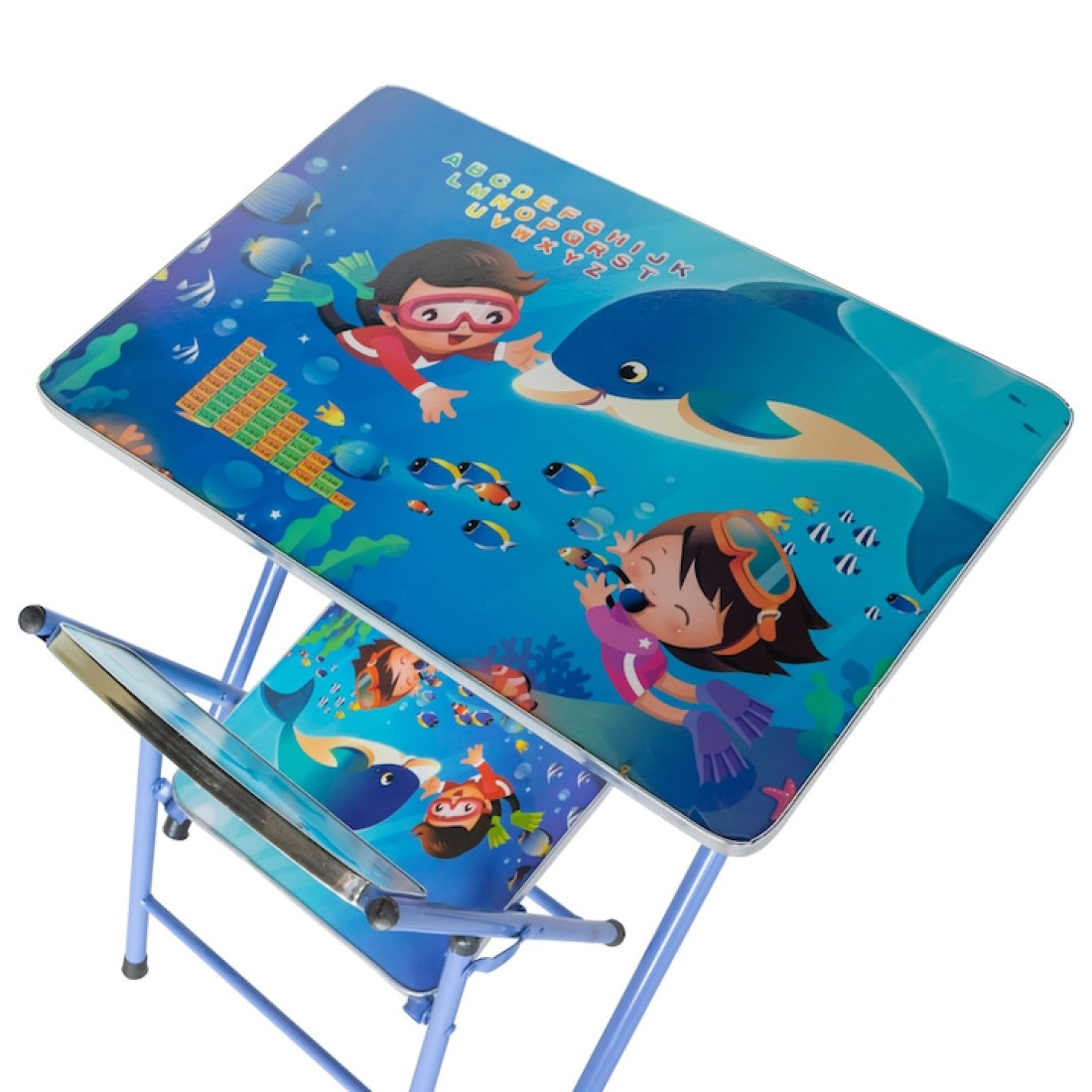 Set Masa pliabila cu Scaun pentru Copii, RAC, Masa 60x40 cm, Scaun 28x28 cm, Culoare Albastru, Model Aqua Magic