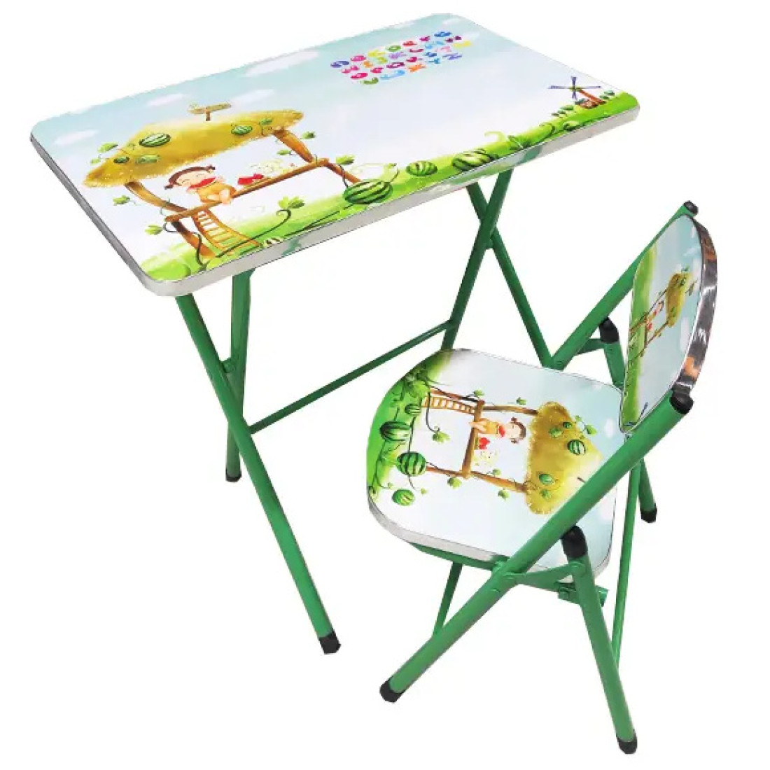 Set Masa pliabila cu Scaun pentru Copii, RAC, Masa 60x40 cm, Scaun 28x28 cm, Culoare Verde