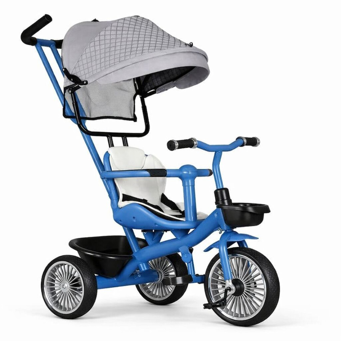 Tricicleta cu maner copii RDB-KBQ-190, 3-in-1, Scaun rotativ 360°, Albastra