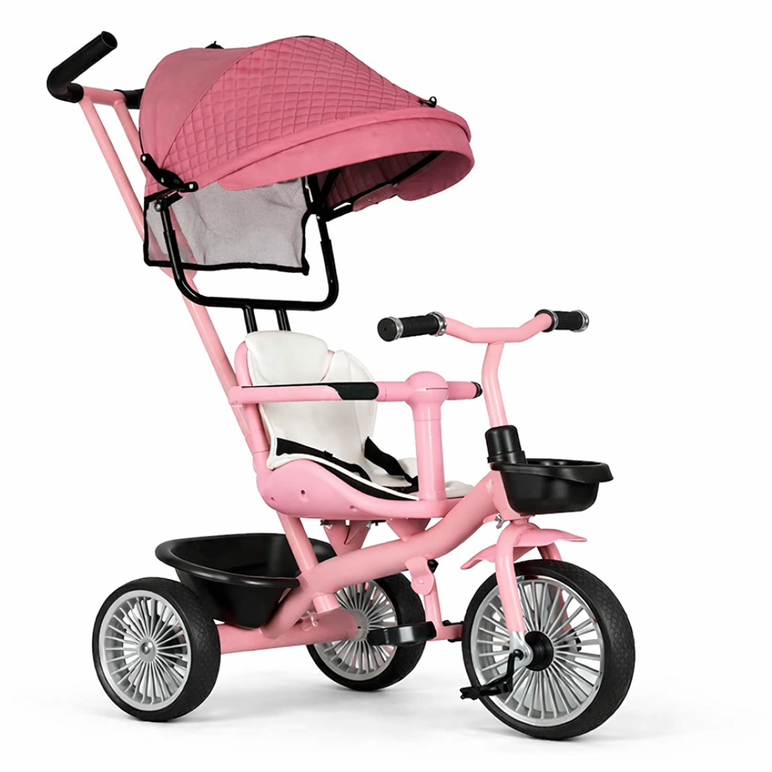 Tricicleta cu maner copii RDB-KBQ-190, 3-in-1, Scaun rotativ 360°, Roz