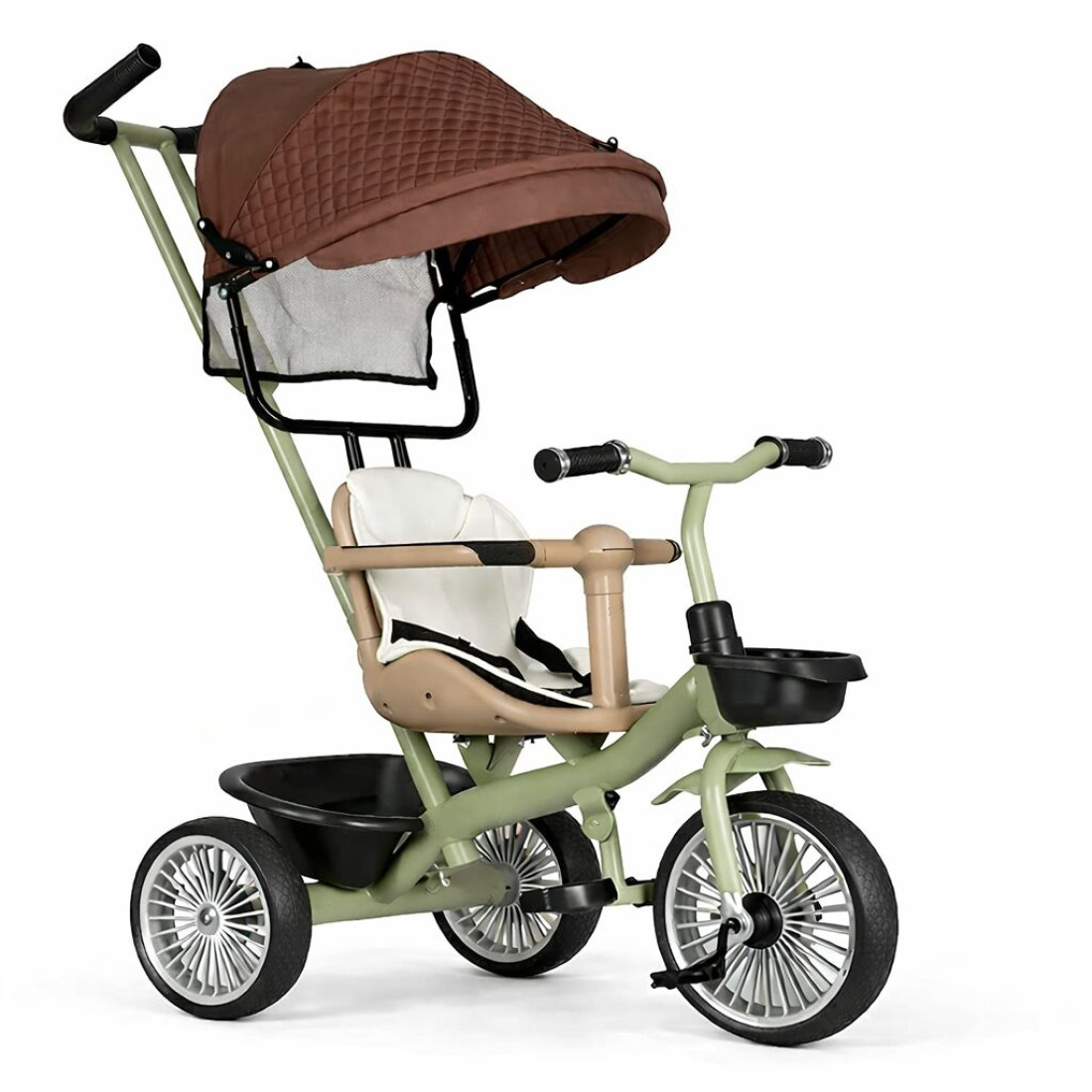 Tricicleta cu maner copii RDB-KBQ-190, 3-in-1, Scaun rotativ 360°, Verde