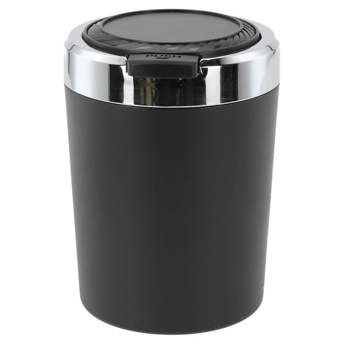 Scrumiera auto cu capac, lumina LED, din metal, neagra, 10 x 7 cm