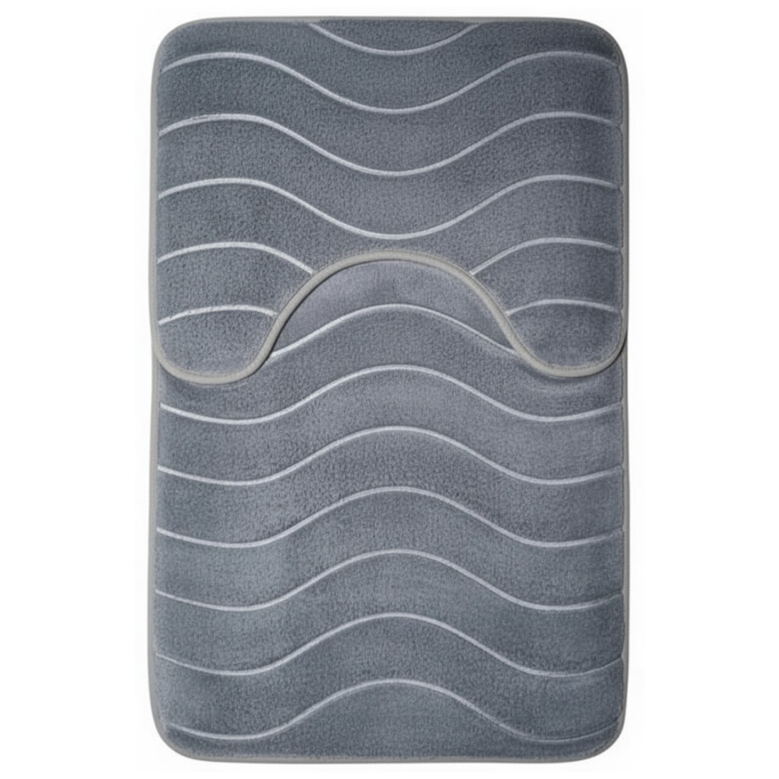 Set 2 covorase baie, gri, model valuri, 80x50cm, 40x50cm