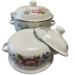 SET 3 CRATITE EMAILATE FLORI CU CAPACE 16/18/20 cm