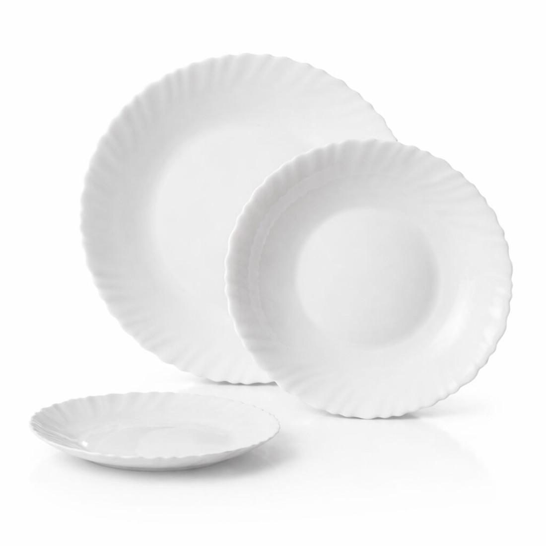  Set 18 farfurii albe, 6 farfurii 18 cm, 6 farfurii 21 cm, 6 farfurii 26 cm