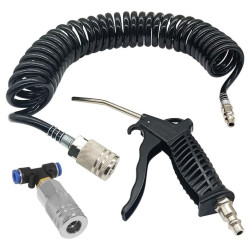 Pistol aer comprimat, duza din otel de 120 mm, cu furtun spiralat 5m, negru