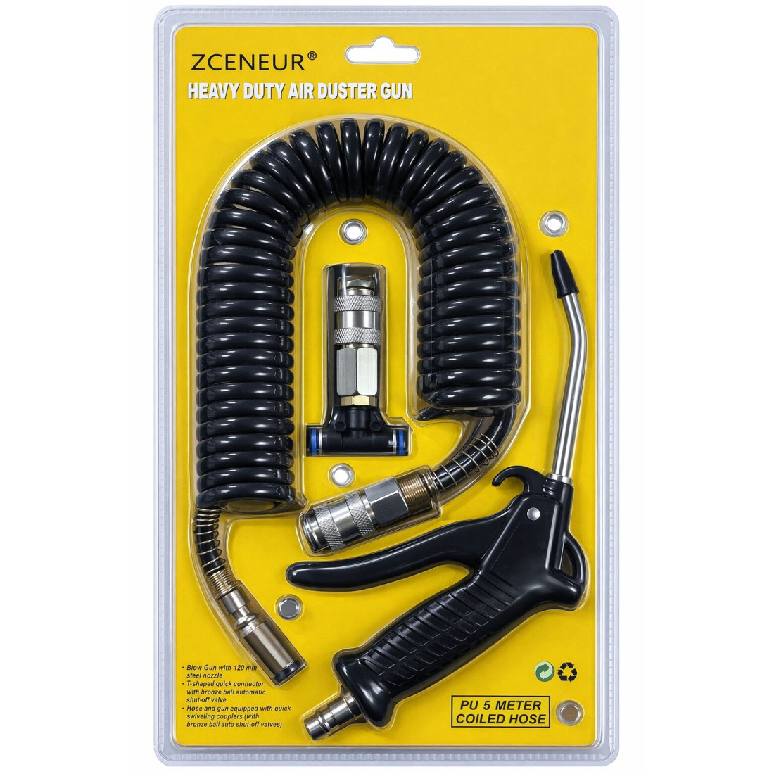 Pistol aer comprimat, duza din otel de 120 mm, cu furtun spiralat 5m, negru