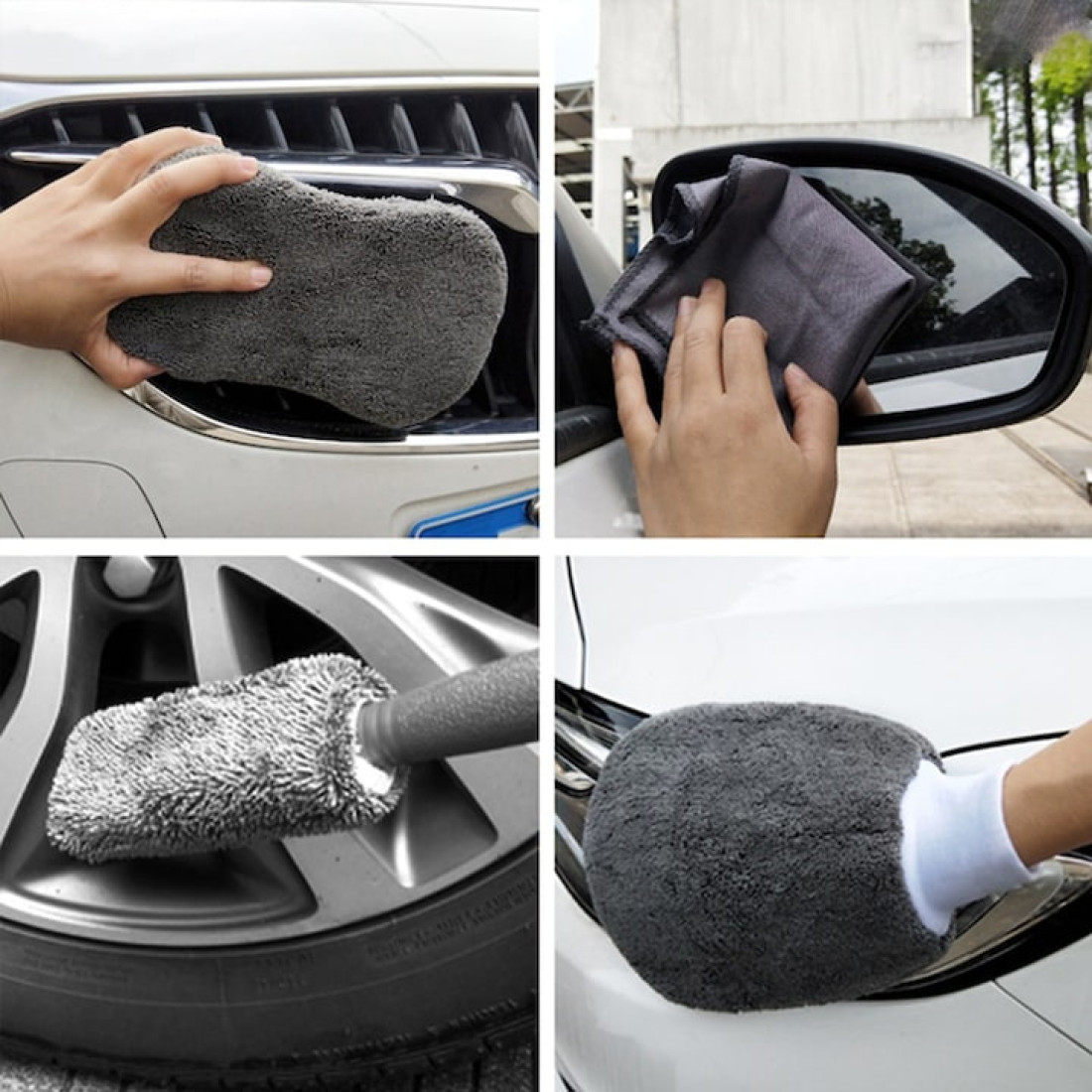 Set profesional de curatare si detailing auto, 9 piese, interior si exterior, manusa, burete dublu, 3 lavete, 3 piese pentru lustruire, microfibra, gri