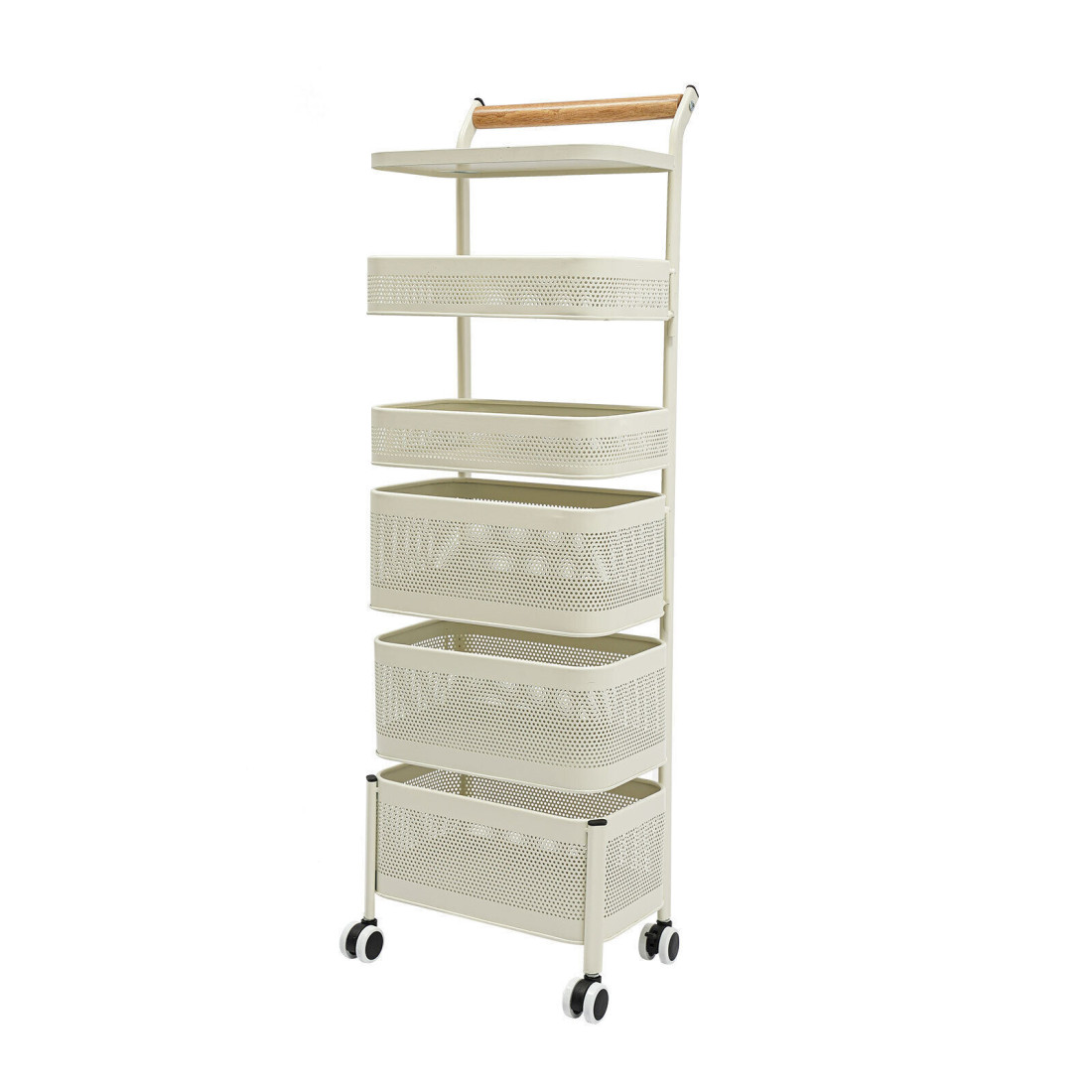 Etajera mobila cu 5 compartimente pentru depozitare, cu roti si rafturi