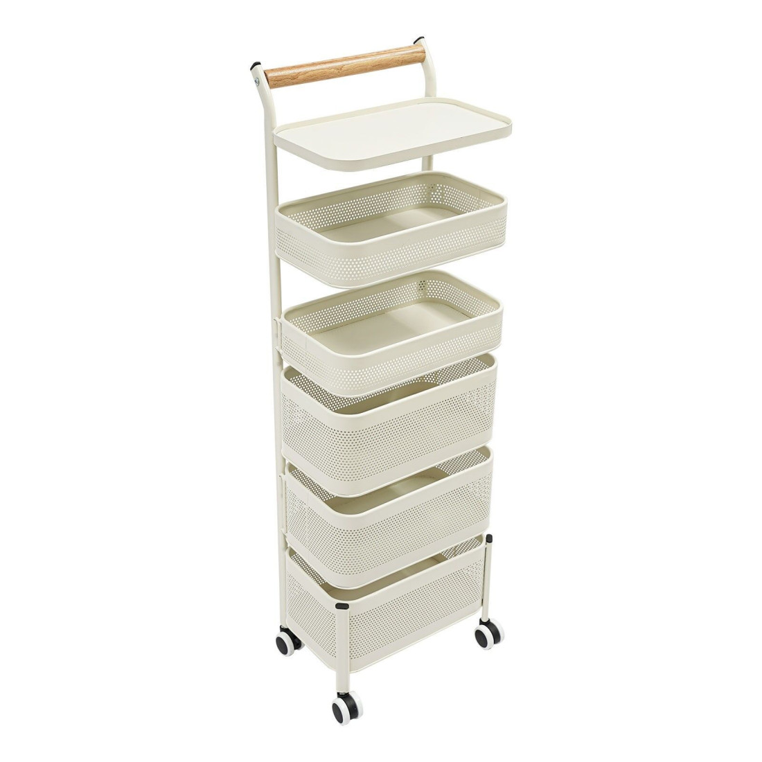 Etajera mobila cu 5 compartimente pentru depozitare, cu roti si rafturi