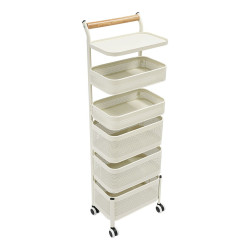 Etajera mobila cu 5 compartimente pentru depozitare, cu roti si rafturi, 30x19x95 cm