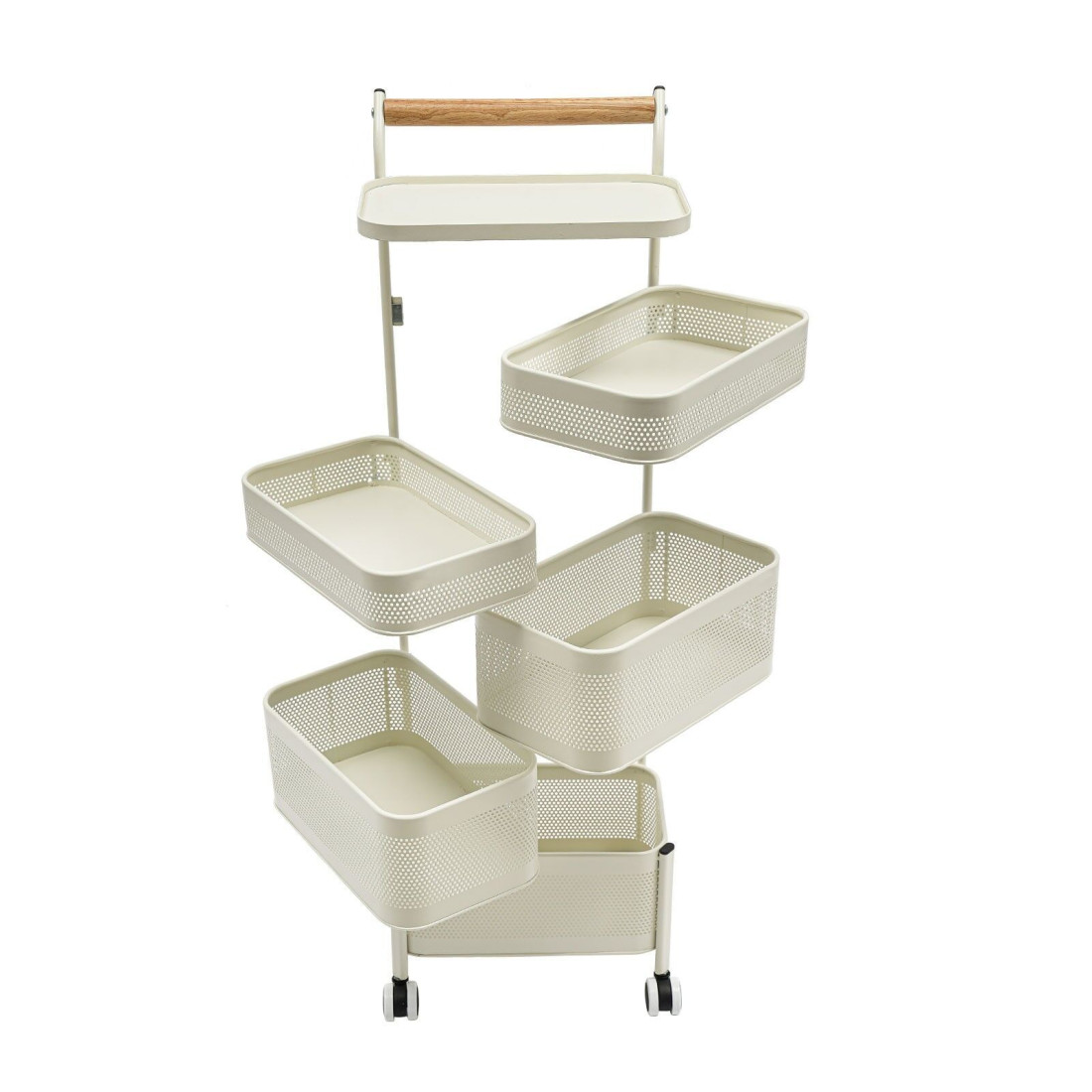 Etajera mobila cu 5 compartimente pentru depozitare, cu roti si rafturi