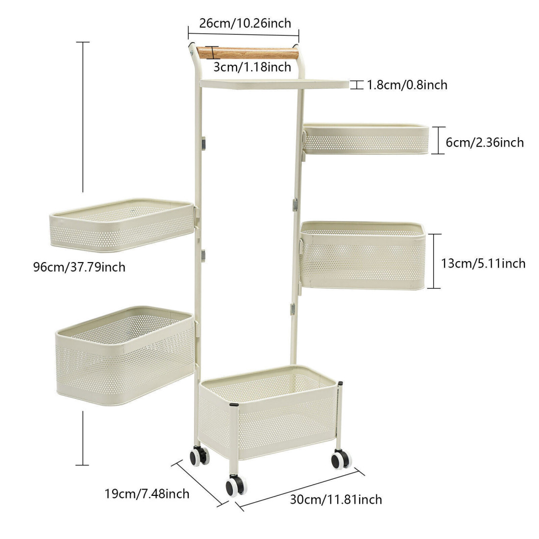 Etajera mobila cu 5 compartimente pentru depozitare, cu roti si rafturi