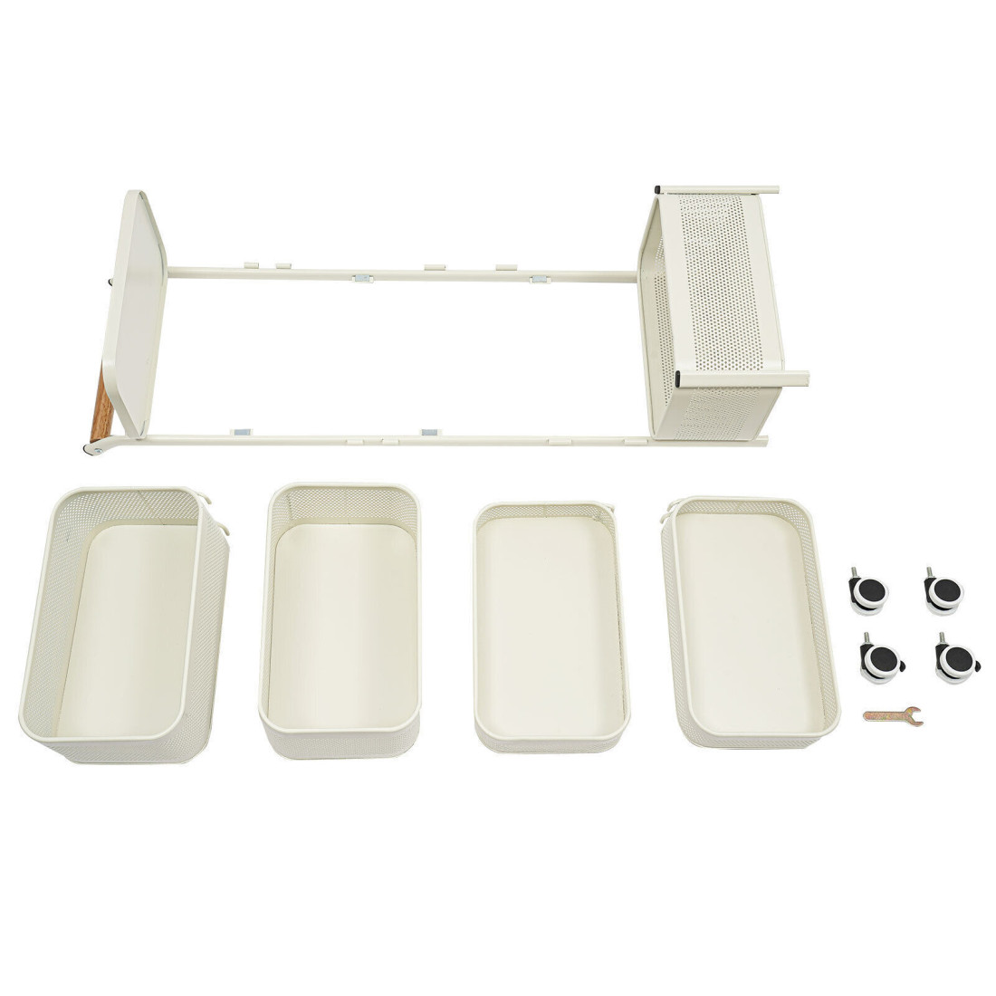 Etajera mobila cu 5 compartimente pentru depozitare, cu roti si rafturi