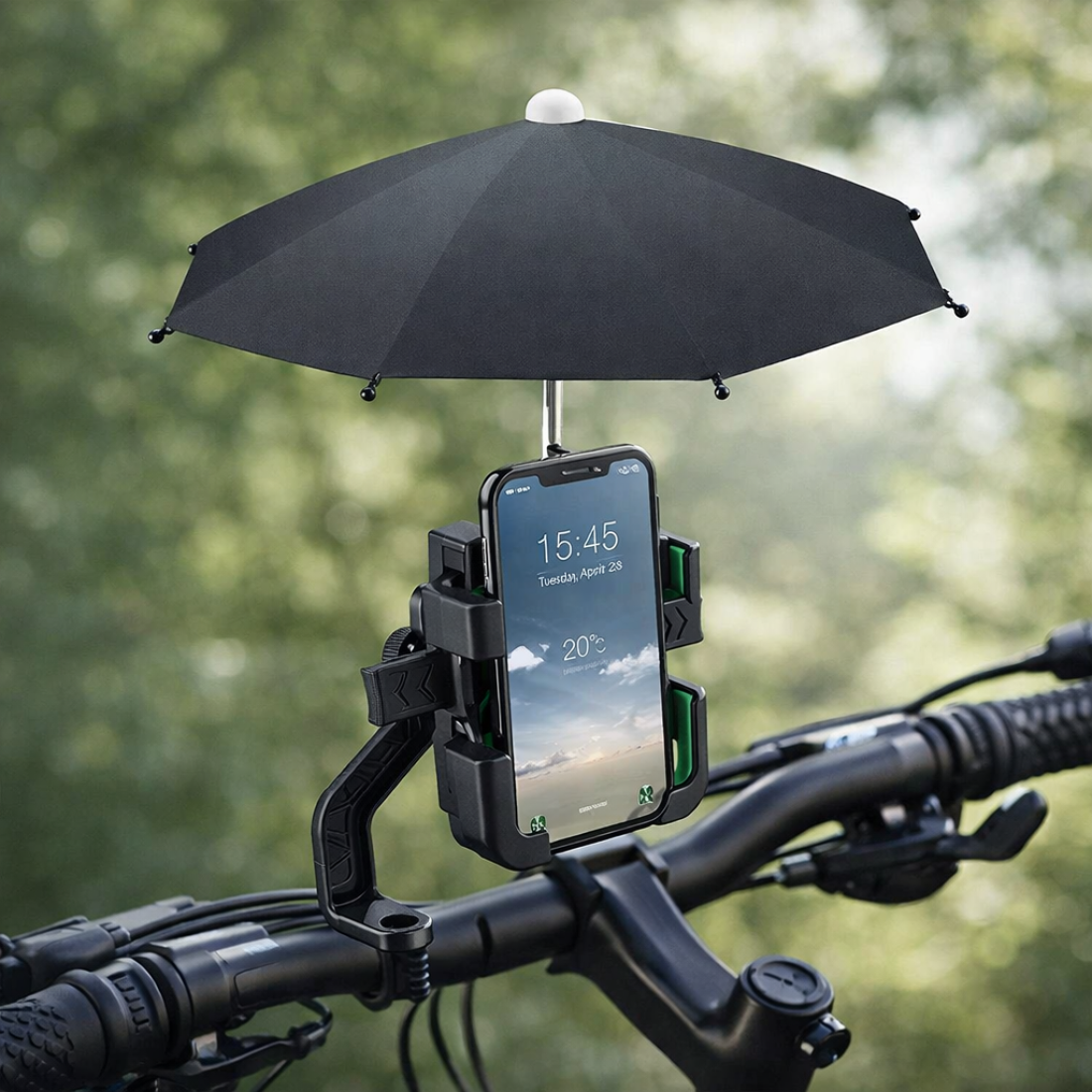 Suport telefon cu umbrela, adaptor bicicleta, negru