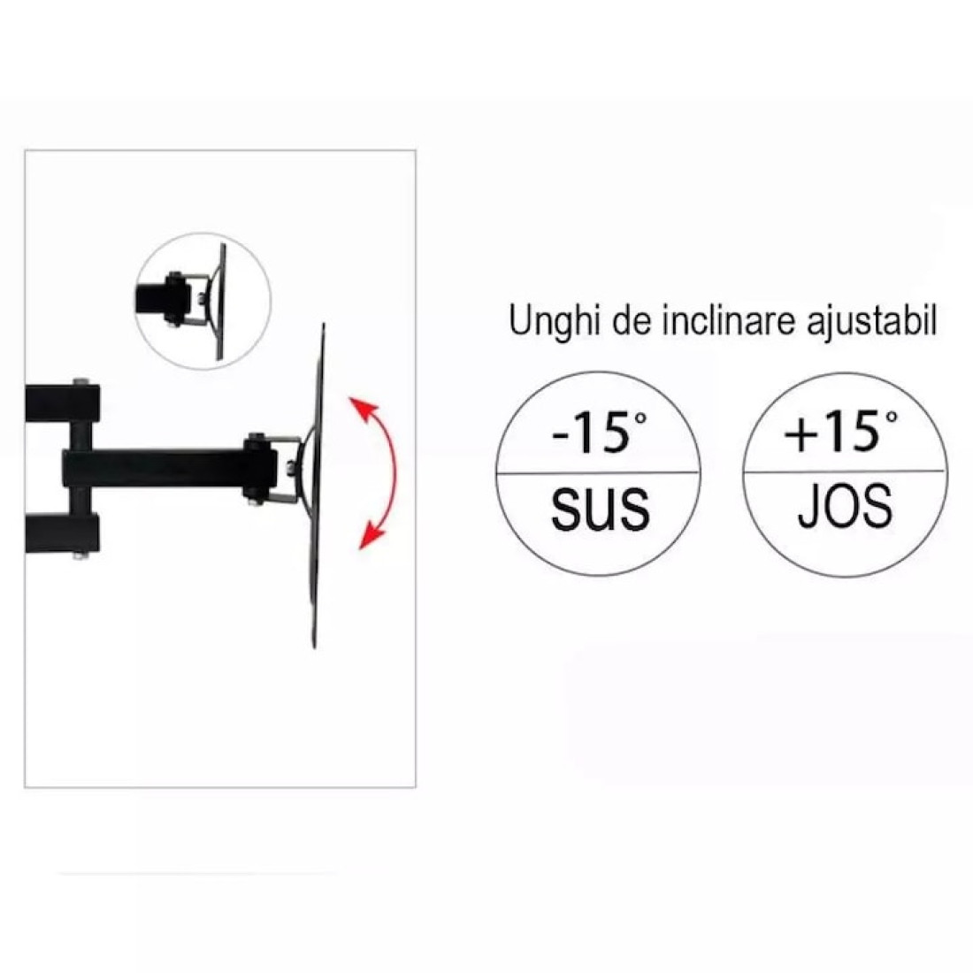 Suport universal TV de perete fix RTS-117B-2, Diagonala ecran: 14" - 55" (35 - 140cm), Inclinare reglabila -15°/+15° grade, Instalare Usoara, Negru