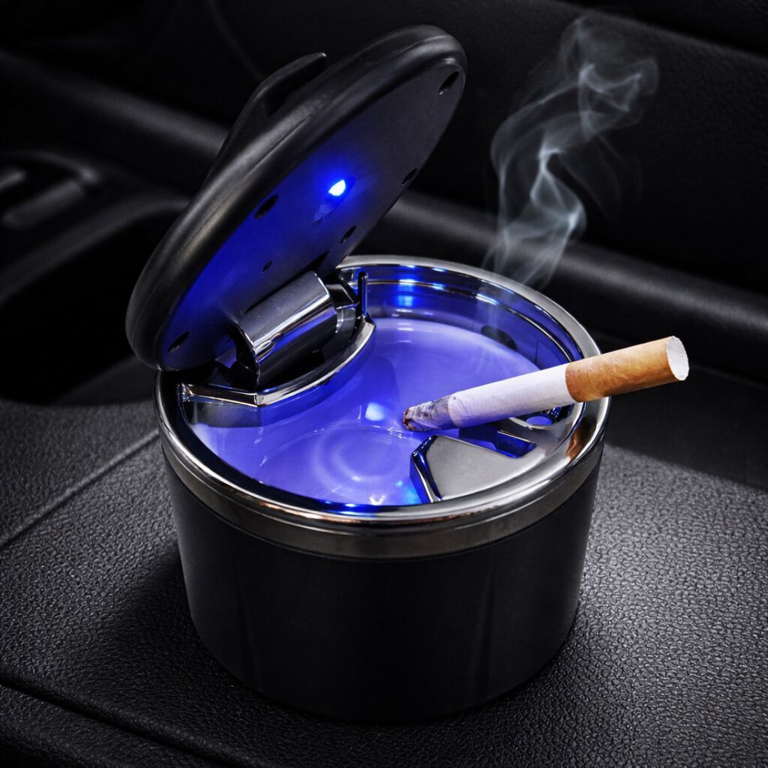 Scrumiera auto eleganta, interior ceramic, Copper, iluminare LED, usor de curatat, 7x7 cm