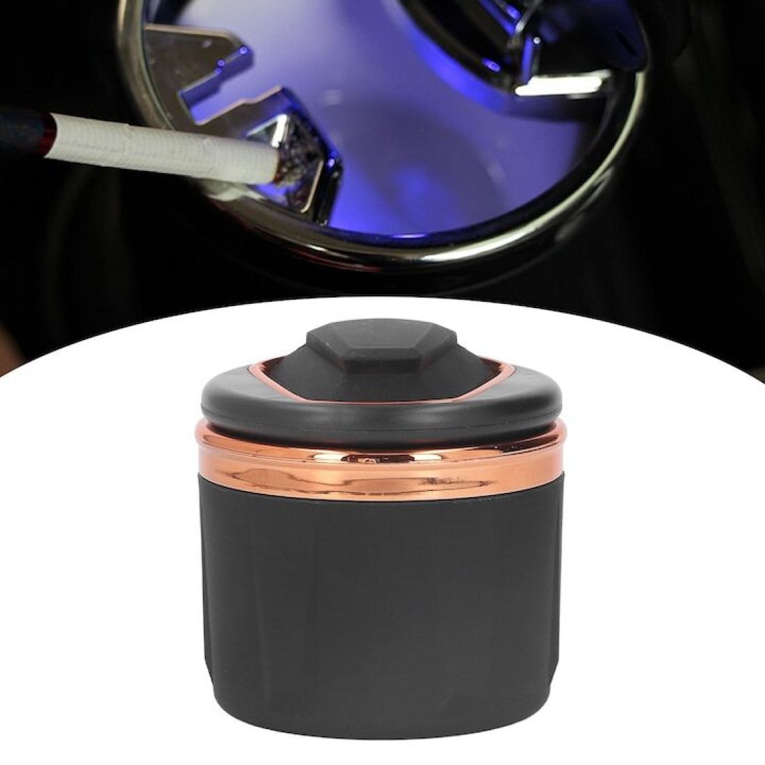 Scrumiera auto eleganta, interior ceramic, Copper, iluminare LED, usor de curatat, 7x7 cm