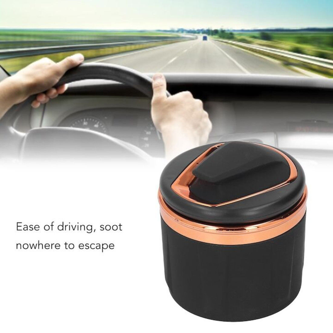 Scrumiera auto eleganta, interior ceramic, Copper, iluminare LED, usor de curatat, 7x7 cm