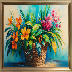 TABLOU COS CU FLORI 30 X 30 CM