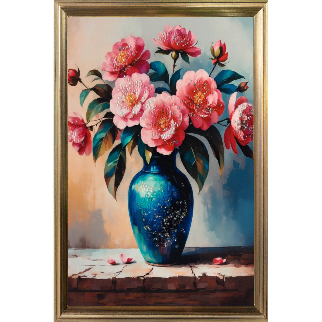 TABLOU VAZA CU FLORI ROZ 40 X 50 CM