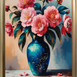TABLOU VAZA CU FLORI ROZ 40 X 50 CM