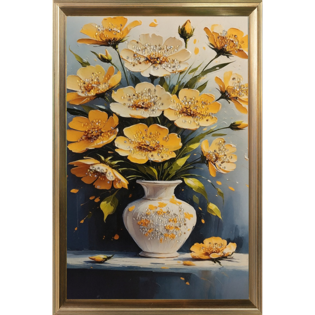 TABLOU VAZA CU FLORI GALBENE 40 X 50 CM