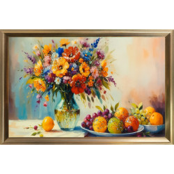 TABLOU NATURA STATICA ARANJAMENT FLORAL CU FRUCTE 40 X 50 CM