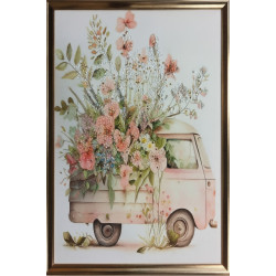 TABLOU DECORATIV FURGONETA CU ARANJAMENTE FLORARE 40x60CM 