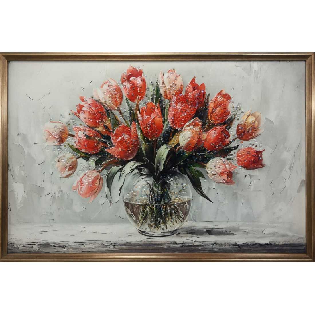 TABLOU DECORATIV CU LALELE ROSII 40x60CM