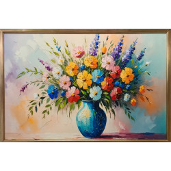 TABLOU DECORATIV VAZA CU FLORI MULTICOLORE 60x80CM