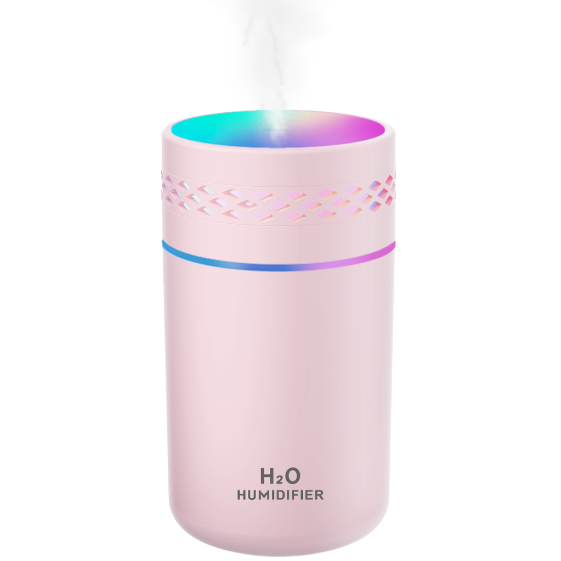 Umidificator portabil roz, 260mL, cu alimentare USB, lumini LED colorate