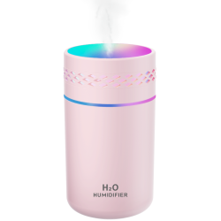 Umidificator portabil roz, 260mL, cu alimentare USB, lumini LED colorate