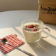 Set 2 cani largi, 380 ml, transparente cu design striat si maner, perfecte pentru mic dejun, desert, cafea, 10 x 8 cm