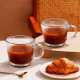Set 2 cani largi, 380 ml, transparente cu design striat si maner, perfecte pentru mic dejun, desert, cafea, 10 x 8 cm