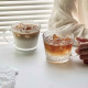Set 2 cani largi, 380 ml, transparente cu design striat si maner, perfecte pentru mic dejun, desert, cafea, 10 x 8 cm
