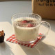 Set 2 cani largi, 380 ml, transparente cu design striat si maner, perfecte pentru mic dejun, desert, cafea, 10 x 8 cm